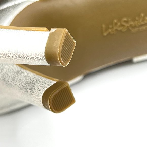 9W 9 WIDE Lifestride Mega Silver Metallic Faux Vegan Leather Dress Sandals Heels - Picture 12 of 14